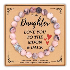 Mothers Day Gifts from Daughter Son Birthday Gifts for Mom, Green Natural Stone Jade and Love Moonstone Bracelet for Women, Unique Gifts for Mama