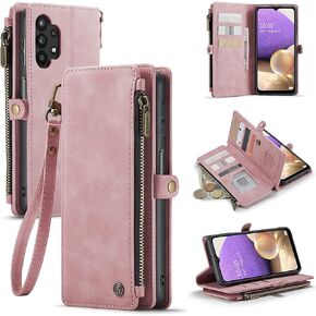 Defencase Compatible with Galaxy A32 5G Case Wallet with RFID Blocking Card Holder for Women Men, PU Leather Magnetic Snap Flip Zipper Strap Wallet Phone Case Fit for Samsung Galaxy A32 5G, Black