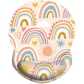 Wrist Support Mouse Pad Non Slip Rubber Base Wrist Rest Mousepad 8.75in X7.5in Small Desktop Notebook Mouse Mat for Home Office Computer Laptop (Adorable Rainbow Wrist)