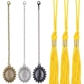 3pcs 3 Colors Graduation Memorial Photo Charms with 3pcs Yellow Tassels, Grad Photo Chain Pendants with Glass Graduation Ceremony Tassel Gifts for Ceremony Graduation Cap Decorations