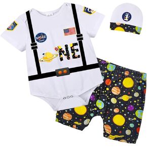 Wosixima Baby Boy Space 1st Birthday Costume Outfit, First Cake Smash One Year Old Bodysuit + Shorts Pants Astronauts Gift