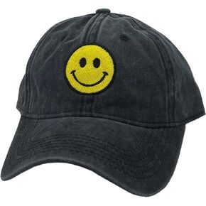 Riverbed Threads Embroidered Smiley Face Washed Baseball Hat - Adjustable, Unisex, Unstructured, Cute and Comfortable!