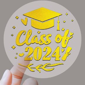 100pcs Graduation Stickers, Congratulations Graduates, 1.6 inch Gold Foil Stickers, Class of 2024, Graduation Labels, Graduation Party Favors, Foil Metallic Seal, Clear Metallic Sticker (Gold Foil)