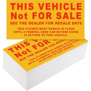 Sayglossy 200 Pcs Car Dealership Supplies This Vehicle Not for Sale Stickers Car Dealer Yellow and Red Lettering Decal Adhesive Compliance Sticker for Vehicle Window, 6 x 3 Inches