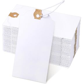 120 Pack Tags with Elastic String White Marking Hang Tags with String Attached Reinforced Hole Writable Tags for Inventory Tags 4.76''×2.36''