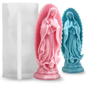 Religious Virgin Mary Statue Silicone Mold Virgin Mary Candle Molds for Candle Making Supplies Wax Tools Virgen Maria Candle Mold Silicone Molds for Resin Concrete Plaster Epoxy Molds Home Decor