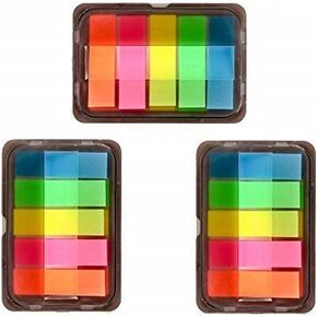 iMagitek 3 Sheet Neon Index Tabs Flags Page Markers Sticky Notes with Box, Translucent Book/Page Marker Stationery Strips, 300 Pieces