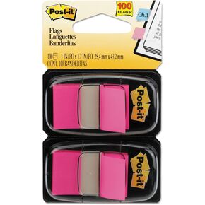 Post-it 680BP2 Standard Page Flags in Dispenser, Bright Pink, 100 Flags/Dispenser