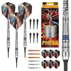 DW Phoenix 90% Tungsten Soft Tip Darts, Precision Balanced, Accurate and Durable - Perfect for Professional and Recreational Players.