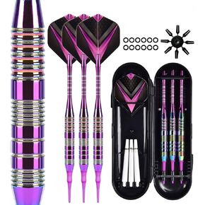 ENERFLAT Purple Plastic Tip Dart Set for Electronic Dartboards - Premium Metal Body, Enhanced Accuracy, Elegant Design, Ergonomic Grip, Complete Box Set for Both Casual & Competitive Gaming