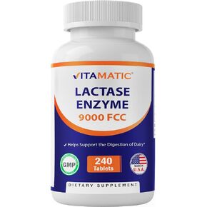 Vitamatic Lactase Enzyme 9000 FCC 240 Tablets - Lactose Intolerance Relief Caplets