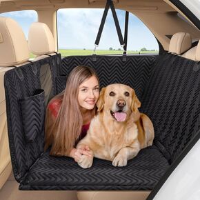 Back Seat Extender for Dogs - Dog Car Seat Cover for Back Seat with Hard Bottom, Supports 400 lbs, Thick Sponge, Waterproof, Hammock Backseat Protector for Pet, Car, Truck, SUV, Black