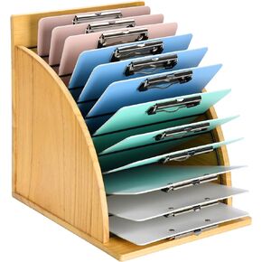 HULISEN Clipboard Holder, Wooden Clipboard Organizer with Raised Side Panel, Clipboard Storage Rack for Classroom and Office, Clip Boards not Included