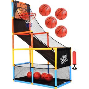 Kiddie Play Basketball Arcade Game Indoor with Electronic Scoreboard for Kids with Hoop and 4 Balls, Air Pump Included