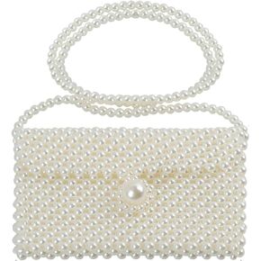 SHESRA Luxury Pearl Bag Chain Bag Purse Shoulder Bag Evening Bags for Women, Artificial Pearl Clutch Crossbody Beaded Handmade Bags for Party Wedding Bridal Travel