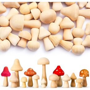 40 Pcs Unfinished Wooden Mushroom Natural Mini Wood Mushrooms Various Sizes Wood Mushroom Figures for Arts and Crafts, DIY Projects Ornaments Paint Color Home Desk Bookshelves Decoration