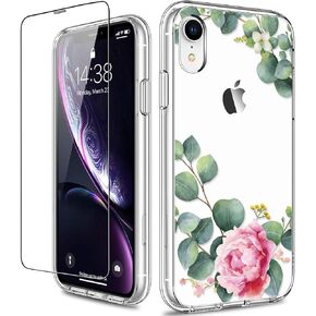 GiiKa iPhone XR Case with Screen Protector, Clear Heavy Duty Protective Case Floral Girls Women Shockproof Hard PC Back Case with Slim TPU Bumper Cover Phone Case for iPhone XR, Blue Flowers