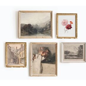 Set 5 French Country Decor Gallery Wall Art - Landscape Wall Art, Vintage Wall Art, French Country Artwork, French Country Wall Decor, Cottagecore Wall Decor, Vintage Farmhouse Moody Decor(UNFRAMED)