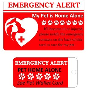 Dogs & Cats are Home Alone Alert Emergency Card and Key Tag with Emergency Contact Call Card 2 Pcs Pets Emergency Contact Wallet Card Dog Emergency Alert Cards/Key Tags