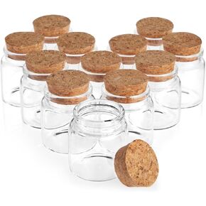 Bright Creations 12 Pack Small Glass Jars with Cork Lids, 50ml Mini Bottles for DIY Crafts, Party Favors, Sand