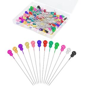 100 Pcs Sewing Pins, Straight Pins for Fabric, Multicolor Pearlized Head Pins Long 2 Inch Quilting Pins for Crafts Dressmaker Jewelry DIY Decoration, Corsage Stick Pins for Sewing Project