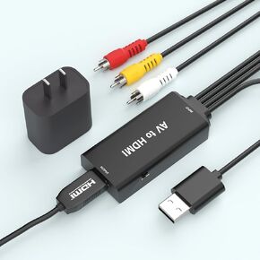 TLsiwio RCA to HDMI, AV to HDMI Converter, 1080P Mini RCA Composite CVBS Video Audio Converter Adapter, Supports PAL/NTSC, Suitable for TV/PC/PS3/STB/Xbox VHS/VCR/Blu-ray DVD Player