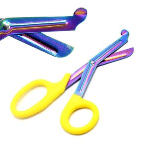 Heavy Duty Fluoride Coated Nurse Doctor Medical Paramedic Trauma Shears Scissors 7.25" (ODM) (YELLOW MULTI COLOR BLADE)