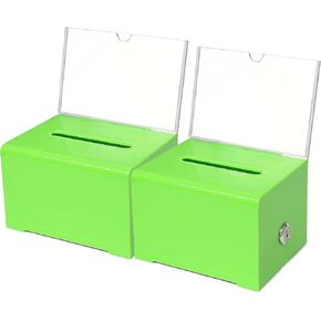 Donation Collection Ballot Box Ticket & Drawing Voting or Comment Box office and fundraising suggestion box 6.25 x 4.75 x 4 inch Box Display Sign Holder 4 x 6 inch with Lock and keys(2 Pack Black)
