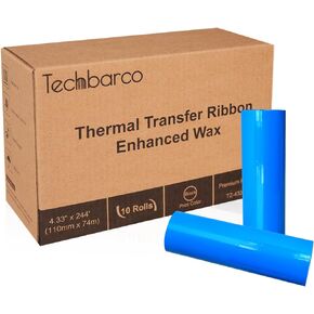 10 Rolls Desktop Thermal Transfer Ribbons -Enhanced Wax, 4.33" x 244'(110mm x 74m), 0.5"Core, for Zebra Desktop Printer