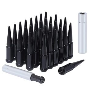 M14x1.5 Lug Nuts 14x1.5 Spike Lug Nuts M14 x 1.5 Spiked Lug Nut Black Set of 32 with 2 Socket Keys 19mm Hex 4.4" Tall 14mmx1.5 Bullet Lug Nuts Wheel Nuts