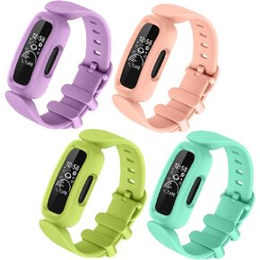 4 Pack Ace 3 Bands Compatible with Fitbit Ace 3 Straps for Kids Boys Girls, Soft Silicone Colorful Sport Replacement Bracelet Strap Wristbands for Fitbit Ace 3 Bands for Kids