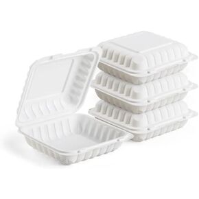 حاويات طعام قابلة للاستخدام في الميكروويف على شكل صدفي أبيض، حاويات تحضير الطعام البلاستيكية على شكل صدفي، حاويات بديلة من الإسفنج الصديق للبيئة، حاويات طعام جاهزة، حجرة واحدة لصناديق الذهاب (50 عبوة) in Kuwait