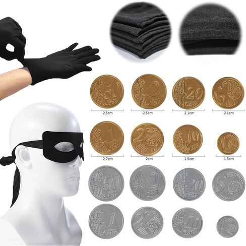 مجموعة أزياء السارق المكونة من 6 قطع من SHDIEHJFMLDH، تتضمن حقائب نقود من القماش بعلامة الدولار وقناع عين اللصوص وقبعة عملات ذهبية للحفلات التنكرية اللصوص in Kuwait