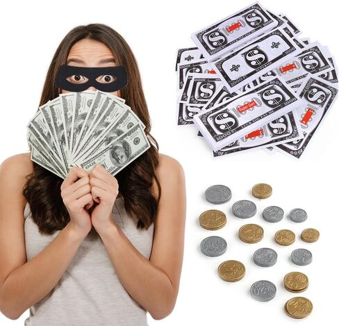 مجموعة أزياء السارق المكونة من 6 قطع من SHDIEHJFMLDH، تتضمن حقائب نقود من القماش بعلامة الدولار وقناع عين اللصوص وقبعة عملات ذهبية للحفلات التنكرية اللصوص in Kuwait