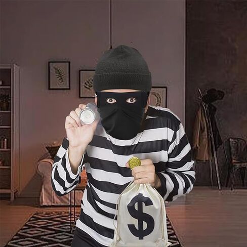مجموعة أزياء السارق المكونة من 6 قطع من SHDIEHJFMLDH، تتضمن حقائب نقود من القماش بعلامة الدولار وقناع عين اللصوص وقبعة عملات ذهبية للحفلات التنكرية اللصوص in Kuwait