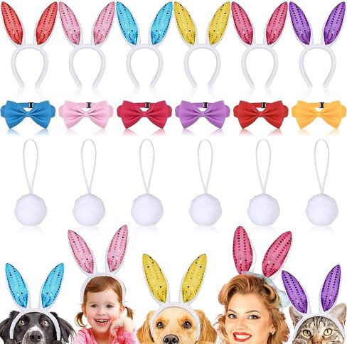 18 Pcs Easter Bunny Ears Headbands Bow Tie Tail Set Cute Rabbit Ears Headbands for Party Favor Costume Decor in Saudi Arabia