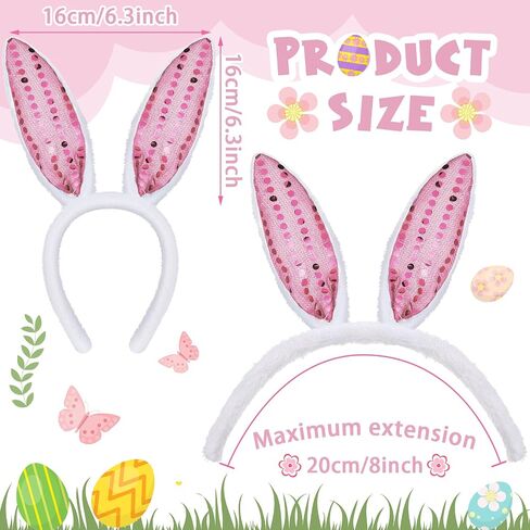 18 Pcs Easter Bunny Ears Headbands Bow Tie Tail Set Cute Rabbit Ears Headbands for Party Favor Costume Decor in Saudi Arabia