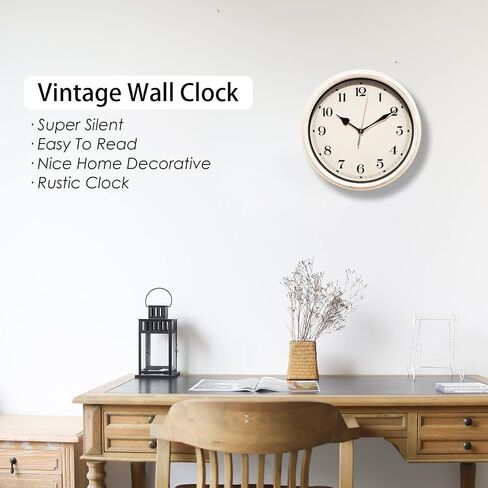 Decorative Vintage Wall Clock - 11Inch Silent Non-Ticking Clocks Battery Operated - Classic Decor for Living Room, Farmhouse, Kitchen, Bedroom, Bathroom (Red) in Saudi Arabia