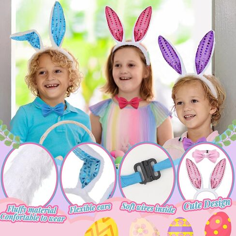 18 Pcs Easter Bunny Ears Headbands Bow Tie Tail Set Cute Rabbit Ears Headbands for Party Favor Costume Decor in Saudi Arabia