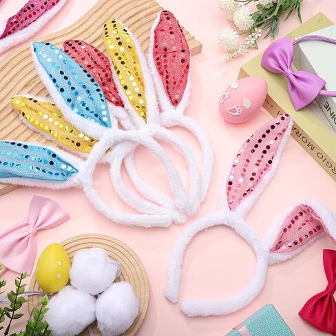 18 Pcs Easter Bunny Ears Headbands Bow Tie Tail Set Cute Rabbit Ears Headbands for Party Favor Costume Decor in Saudi Arabia
