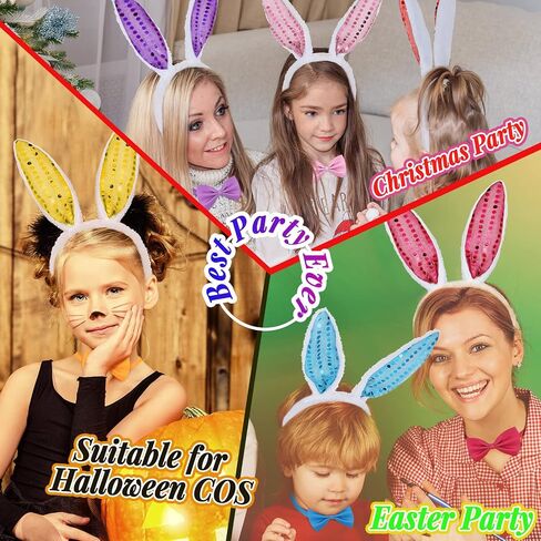 18 Pcs Easter Bunny Ears Headbands Bow Tie Tail Set Cute Rabbit Ears Headbands for Party Favor Costume Decor in Saudi Arabia