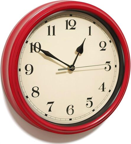 Decorative Vintage Wall Clock - 11Inch Silent Non-Ticking Clocks Battery Operated - Classic Decor for Living Room, Farmhouse, Kitchen, Bedroom, Bathroom (Red) in Saudi Arabia