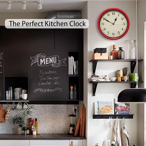 Decorative Vintage Wall Clock - 11Inch Silent Non-Ticking Clocks Battery Operated - Classic Decor for Living Room, Farmhouse, Kitchen, Bedroom, Bathroom (Red) in Saudi Arabia