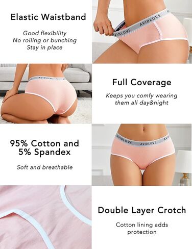 Avidlove Cotton Underwear for Women Hipster Panties Stretch Briefs Mid Rise Ladies Underpants Multipack in Saudi Arabia
