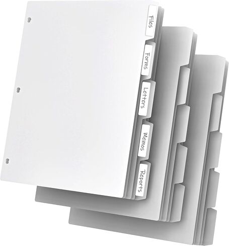 HABGP 10Pcs/2 Set 5 Tab Dividers for 3 Ring Binder, 10 Pcs White 3 Ring Binder Dividers with Tabs, Page Folder Dividers, Plastic File Dividers with Tabs, Three Ring Binder Index Dividers in Saudi Arabia