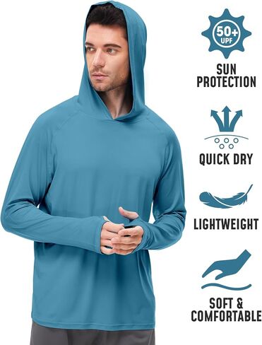 Hoodies for Men Rash Guard UPF 50 Sun Protection UV Fishing Shirts Long Sleeve Outdoor Swim Running Water Shirt Quick Dry Athletic Workout Rashguard Cooling Clothing Blue M in Saudi Arabia