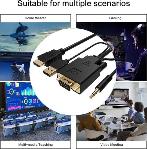 كابل VCOM VGA إلى HDMI بطول 6 أقدام، ومحول VGA إلى HDMI مع طاقة USB وصوت، مخرج مصدر VGA للكمبيوتر 1080P@60 هرتز إلى التلفزيون/الشاشة مع موصل HDMI، ذكر إلى ذكر للكمبيوتر المكتبي وجهاز عرض الكمبيوتر المحمول in Kuwait