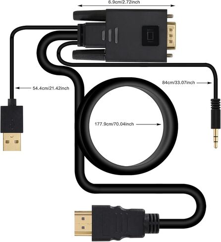 كابل VCOM VGA إلى HDMI بطول 6 أقدام، ومحول VGA إلى HDMI مع طاقة USB وصوت، مخرج مصدر VGA للكمبيوتر 1080P@60 هرتز إلى التلفزيون/الشاشة مع موصل HDMI، ذكر إلى ذكر للكمبيوتر المكتبي وجهاز عرض الكمبيوتر المحمول in Kuwait