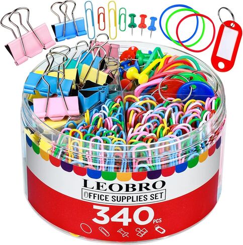 LEOBRO Binder Clips Paper Clips، 340 قطعة من المشابك الورقية الملونة، مشابك الموثق، مشابك الورق، الموثق الصغير، مشابك الرقائق، مجموعة مشابك المكتب للوازم المكتبية والمدرسية، أحجام متنوعة in Kuwait