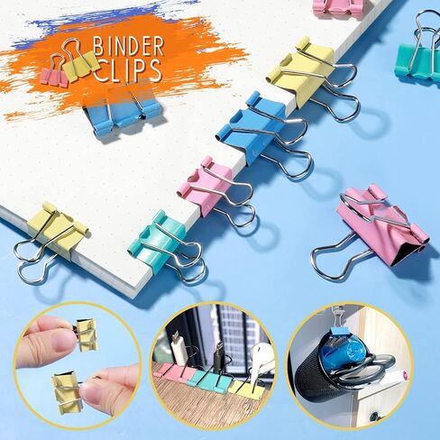 LEOBRO Binder Clips Paper Clips، 340 قطعة من المشابك الورقية الملونة، مشابك الموثق، مشابك الورق، الموثق الصغير، مشابك الرقائق، مجموعة مشابك المكتب للوازم المكتبية والمدرسية، أحجام متنوعة in Kuwait